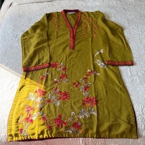 Embroidered Olive Green Dress